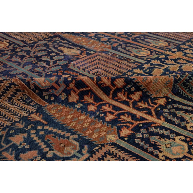 Blue 1900s Blue Antique Persian Bakshaish Wool Rug Handmade With Allover Design For Sale - Image 8 of 11