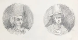 1970s Adrienne Anderson Two Jokers Drawing