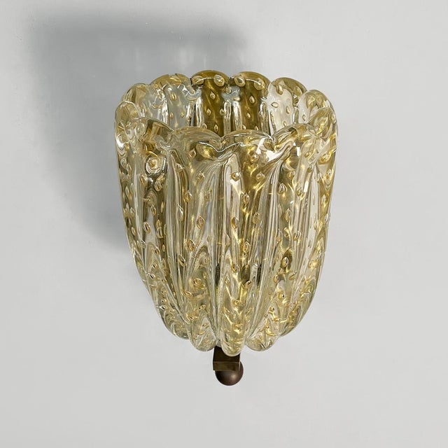 Gold Mid-Century Italian Modern Murano Glass Wall Lamps attributed to Barovier & Toso, 1950s, Set of 2 For Sale - Image 8 of 14