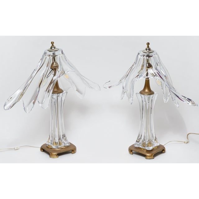 Mid 20th Century Mid 20th Century Cofrac Art Verrier French Crystal and Brass Table Lamps Set of 2 For Sale - Image 5 of 5