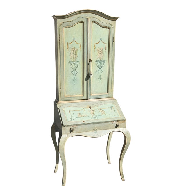 Gustavian (Swedish) Gustavian Style Painted Light Blue Secretary Desk Cabinet For Sale - Image 3 of 6