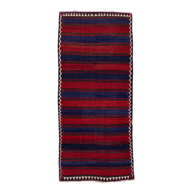 Mid-20th Century Turkish Kilim Multicolor Handmade Stripes Wool Rug For Sale