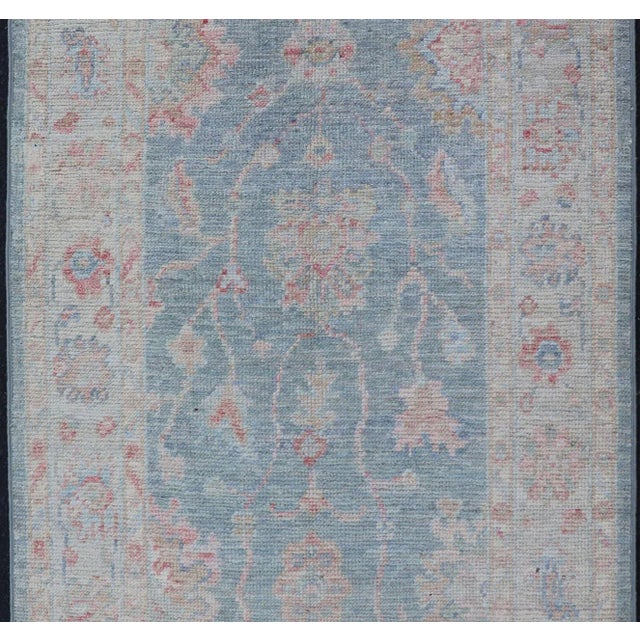 Modern Keivan Woven Arts Oushak Rug With Light Blue Field 2'11 X 5'8 For Sale - Image 3 of 9