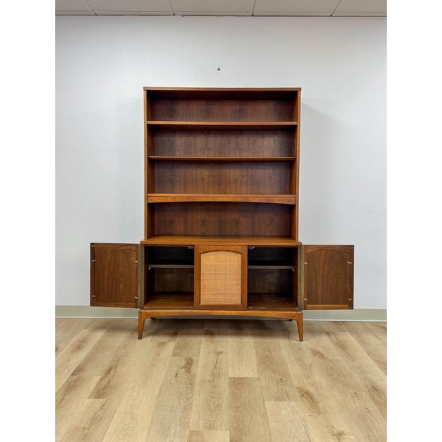 Vintage Lane MCM Hutch Rhythm Cane Door Bookcase Display China Cabinet Shelving For Sale - Image 9 of 17