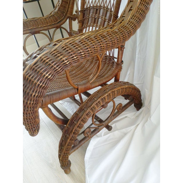 Antique American Victorian Wicker Woven Rocking Chair For Sale - Image 4 of 8