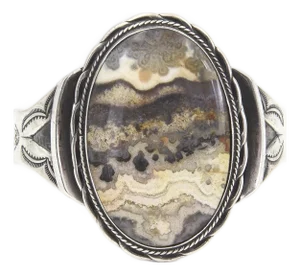 Mid 20th Century Vintage Large Southwestern Native American Crazy Lace Agate Sterling Cuff Bracelet