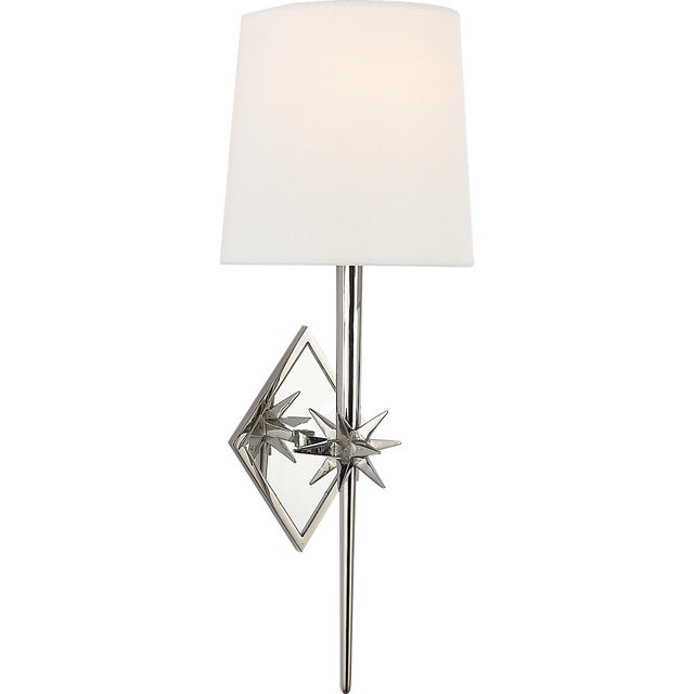 Ian K. Fowler for Visual Comfort Signature Etoile Sconce in Polished Nickel with Linen Shade For Sale