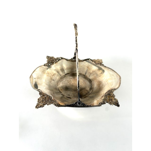 Antique Victorian Ornate Footed Wedding Basket in Silverplate For Sale - Image 4 of 8