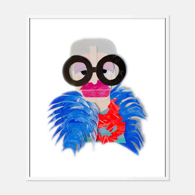 Contemporary Iris with Blue Feather Cape by Melvin G in White Framed Paper, Small Art Print For Sale - Image 3 of 3