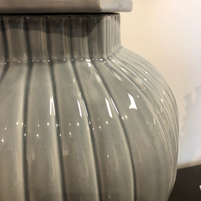 Vintage Italian Grey Ceramic Vase With Lid and Fluted Design For Sale - Image 4 of 12