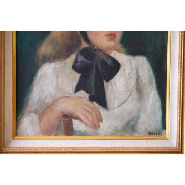 Antique Original Young Lady Portrait Oil Painting in Gilded Frame For Sale - Image 6 of 8
