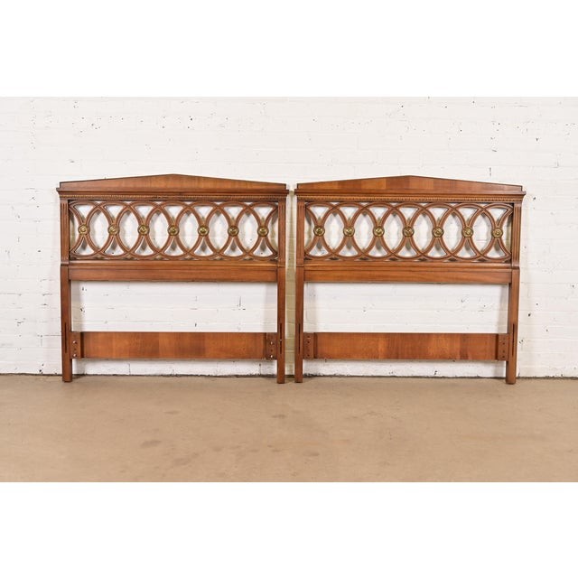 Drexel Mid-Century French Regency Louis XVI Carved Walnut Twin Size Headboards, Pair For Sale - Image 9 of 9