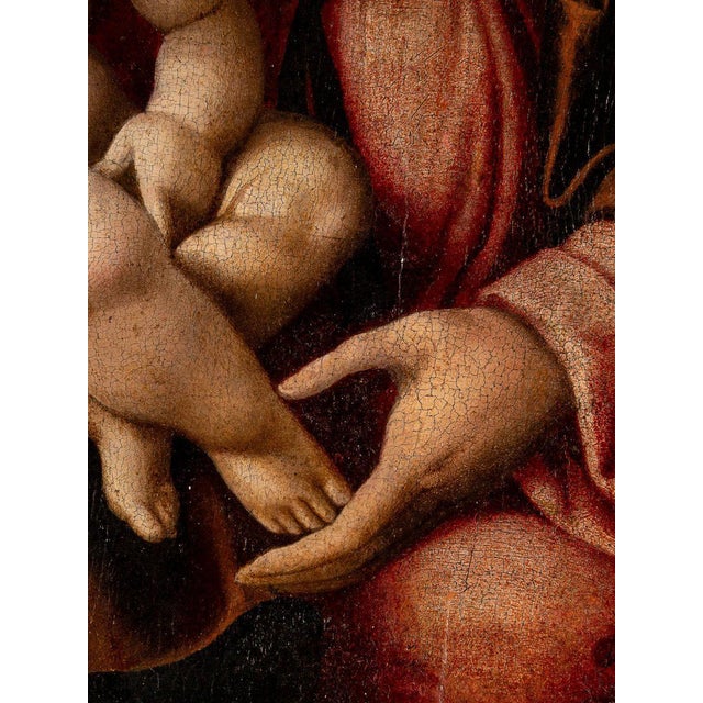 Domenico Capriolo, Virgin and Child in a Landscape, 1500s, Oil on Panel For Sale - Image 5 of 7
