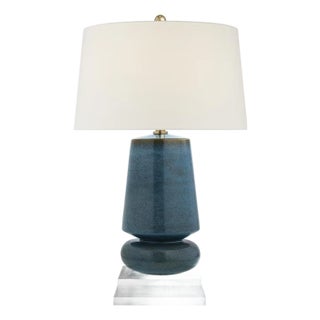 Chapman & Myers by Visual Comfort Signature Parisienne Small Table Lamp in Oslo Blue with Linen Shade For Sale