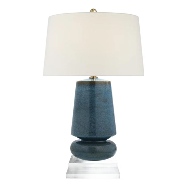 Chapman & Myers by Visual Comfort Signature Parisienne Small Table Lamp in Oslo Blue with Linen Shade For Sale