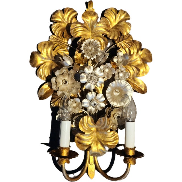 1960s Hand-Shaped Floral Gilded and Silvered Wall Lamp by S. Salvadori, 1950s For Sale - Image 5 of 18