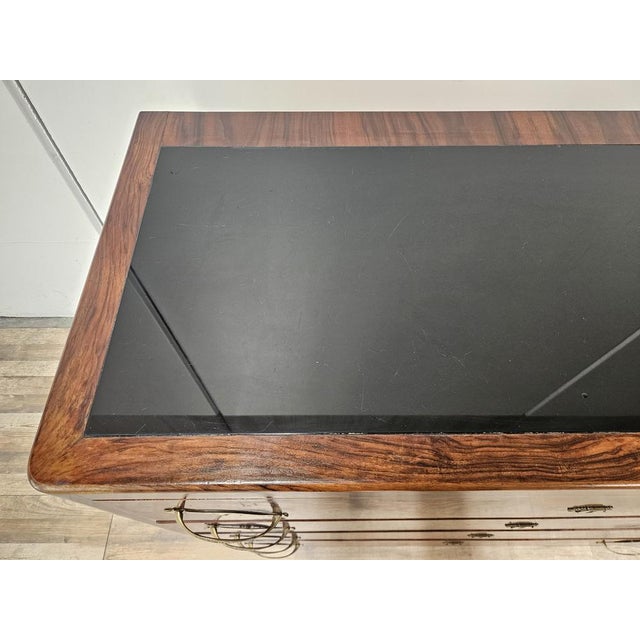 Art Deco Walnut Burl Chest of Drawers with Black Glass Top and Brass Handles, 1940 For Sale - Image 6 of 18