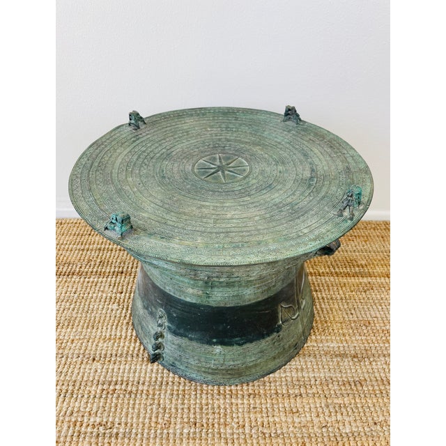 Vintage Asian Style Patinaed Bronze Rain Drum Table For Sale - Image 9 of 14