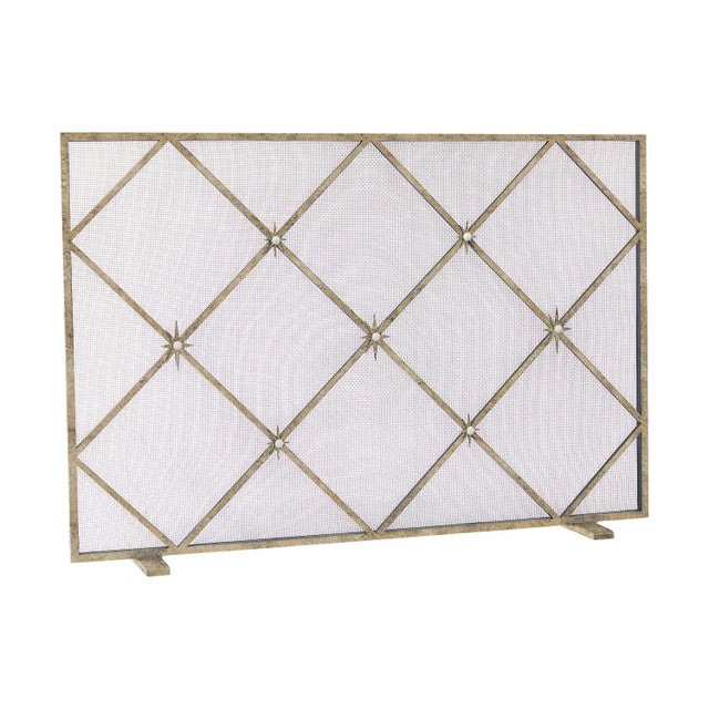 Contemporary Aged Silver Celeste Fireplace Screen Iron For Sale - Image 3 of 12