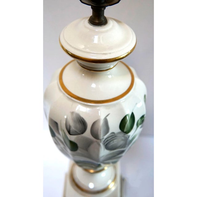 Signed Hand Painted Porcelain Mid 20th Century White, Green and Gilt Lamp For Sale In Los Angeles - Image 6 of 13