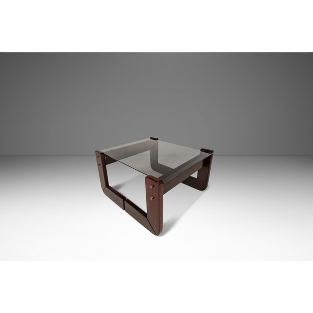 Mid-Century Modern Mid-Century Brazilian Modern Brutalist End Table W/ Smoked Glass Top in Jacaranda by Percival Lafer, Brazil, C. 1970s For Sale - Image 3 of 18
