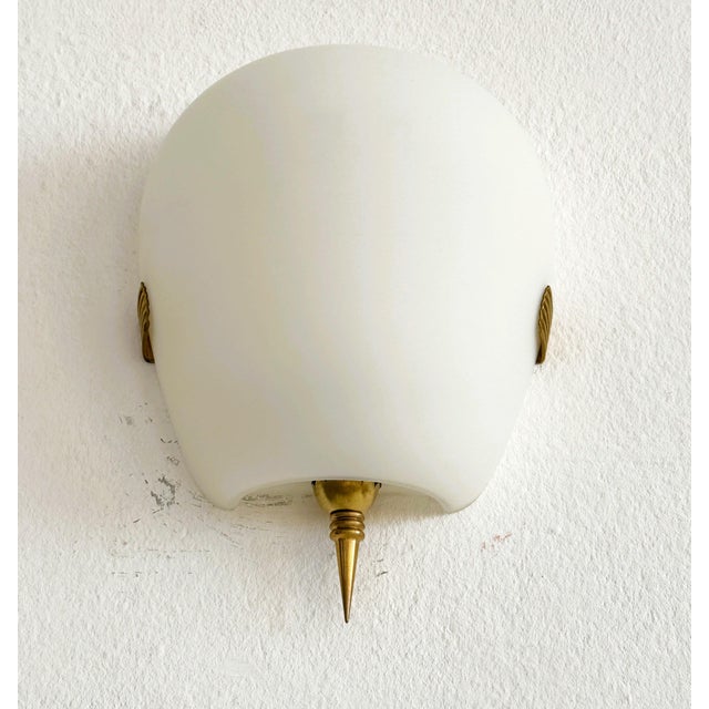 Mid-Century French Minimalist Glass and Brass Wall Sconces, 1950, Set of 2 For Sale - Image 6 of 12