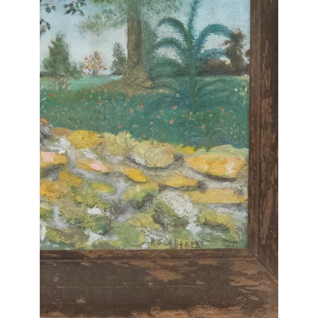 Paint Unusual Folk Art Riverside Landscape Painting For Sale - Image 7 of 16