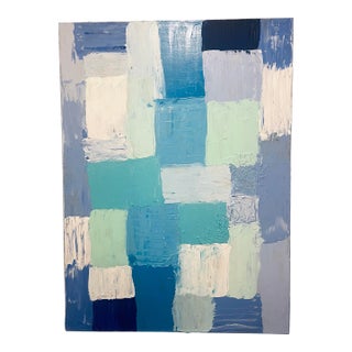 Large Modern Abstract Geometric Acrylic Painting on Canvas, Signed, Dated For Sale