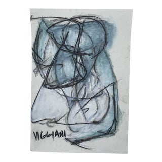 Late 20th Century Charcoal Abstract Drawing Signed Viggiani For Sale
