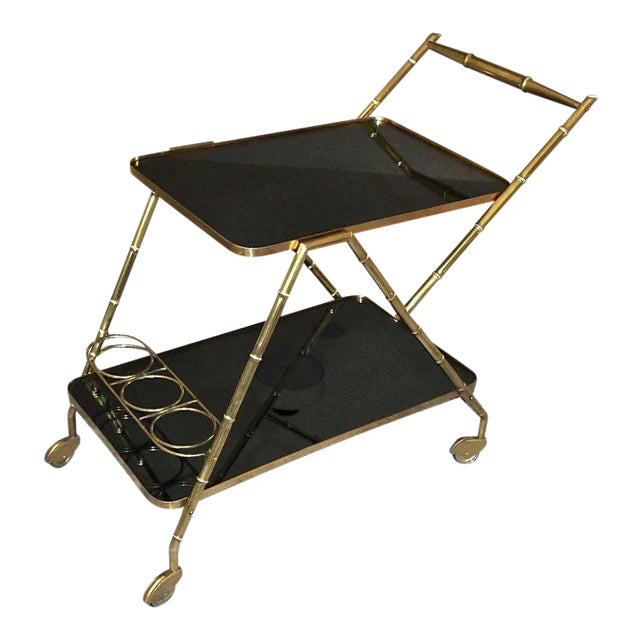 Italian Brass Faux Bamboo Bar Tea Cart For Sale