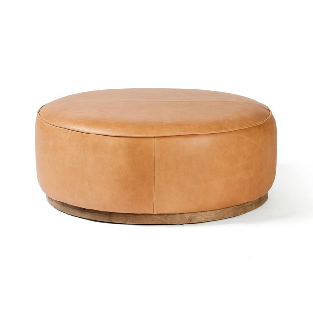 Contemporary Four Hands Sinclair Large Round Ottoman - Palermo Butterscotch For Sale - Image 3 of 7