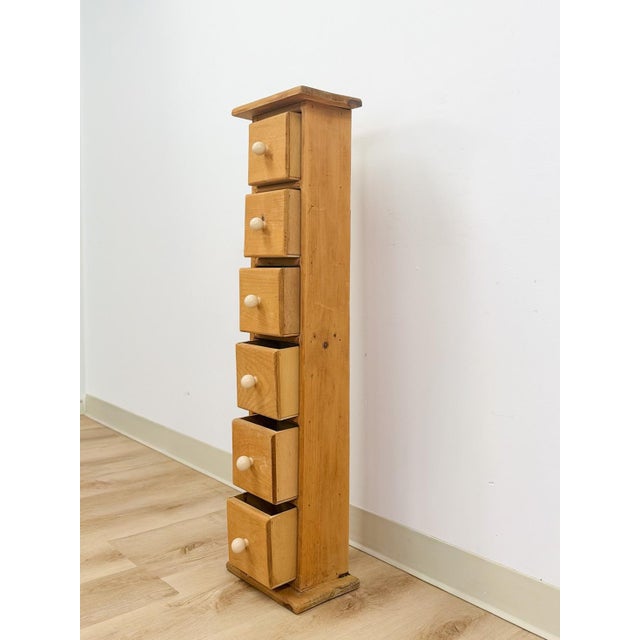 Vintage Pine Six Drawer Narrow Vertical Apothecary Cabinet Storage For Sale - Image 9 of 12