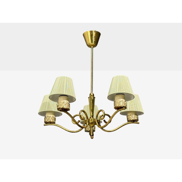 Danish Modern, Chandelier, Patinated Brass, Denmark, 1950s For Sale In New York - Image 6 of 13