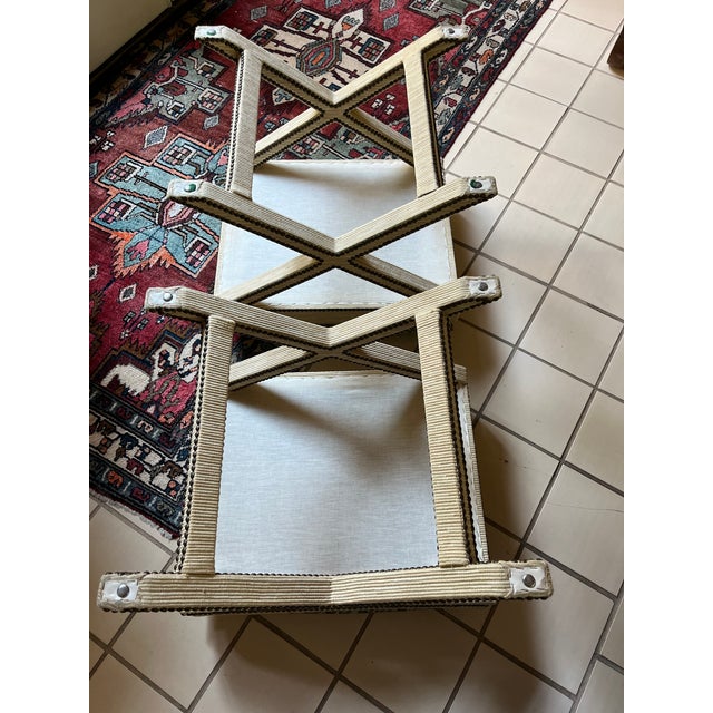 1960s Pair of Mid-Century X Form Benches With Antique Brass Nailheads For Sale - Image 10 of 11