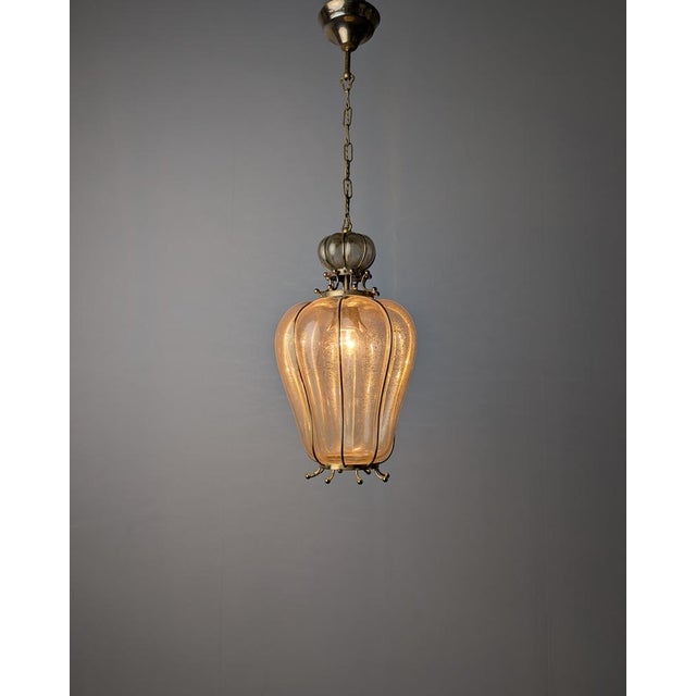 Murano Glass Lantern with Gold Foil and Brass from Barovier & Toso, 1960s For Sale - Image 9 of 18