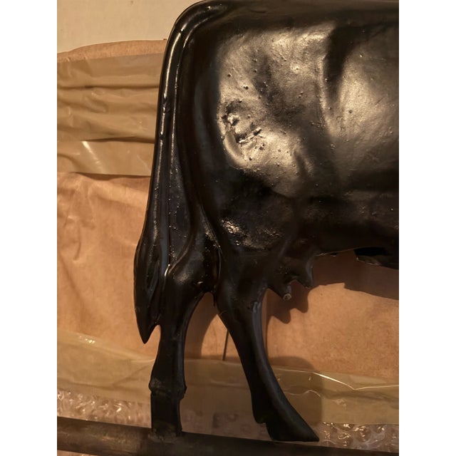 Antique Copper Cow Weathervane Sculpture Painted Black, 9” X 16” For Sale - Image 4 of 11