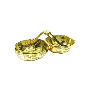 1950's Vintage Mid Century Hand Made 22 Kt Gold Painted Double Bowl Candy Dish