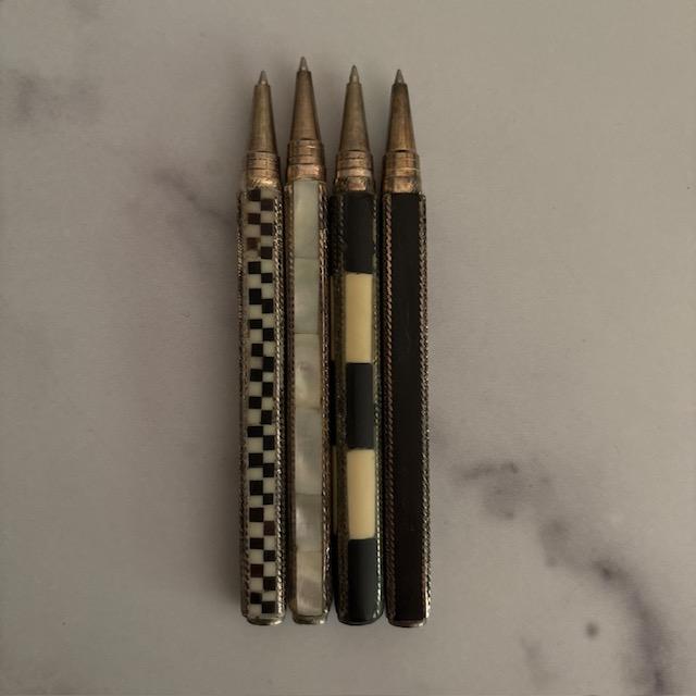 Traditional Vintage Mother-of Pearl Square-Shaped Pen Set in Prsentation Box For Sale - Image 3 of 4