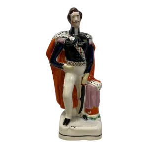 Antique 19th Century Porcelain Staffordshire Figurine of Prince Albert Holding a Sword & Wearing His Dress Uniform From England