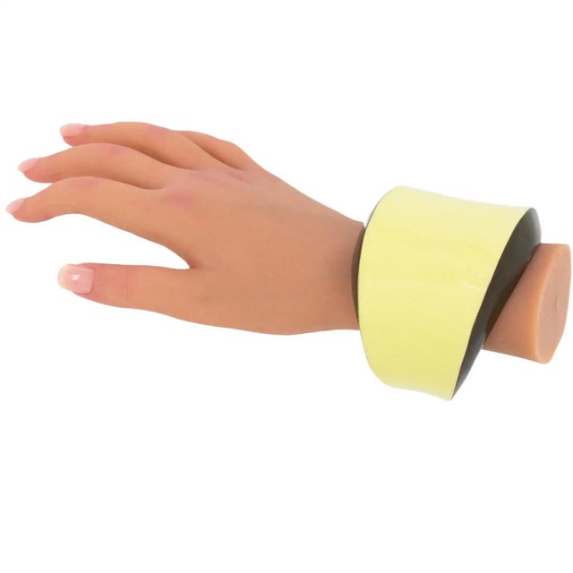 Salvatore Ferragamo Salvatore Ferragamo Yellow and Brown Wood Enameled Cuff Bracelet Bangle For Sale - Image 4 of 12