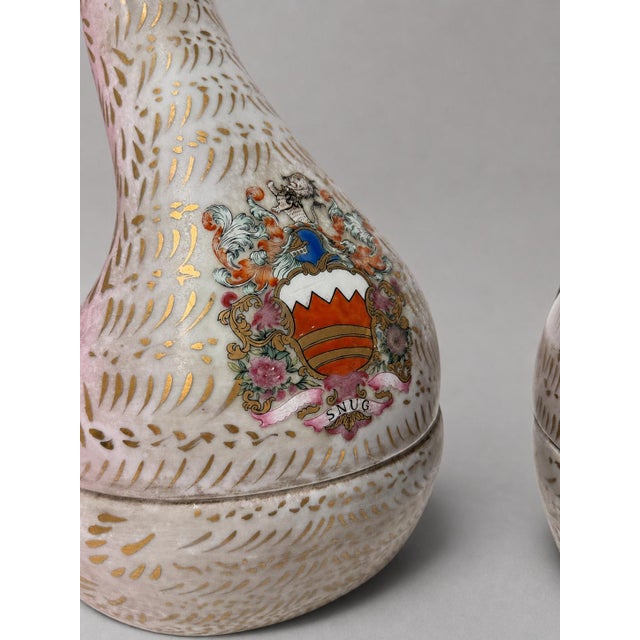 Late 20th Century Chinese Export-Style Famille Rose Armorial Porcelain Duck-Form Covered Tureens - a Pair For Sale - Image 4 of 11