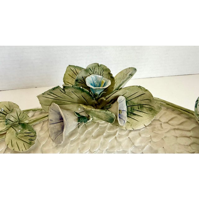 Mid 20th Century Vintage Italian Laveno Majolica Signed Bowl With Trompe L’Oeil Morning Glories For Sale - Image 5 of 14