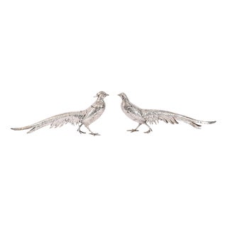 Antique German 830 Silver Pheasants, 19th Century, Set of 2 For Sale