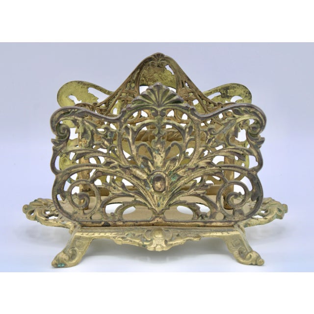 Antique Art Nouveau French Brass Letter Rack / Stationary Holder For Sale - Image 4 of 13