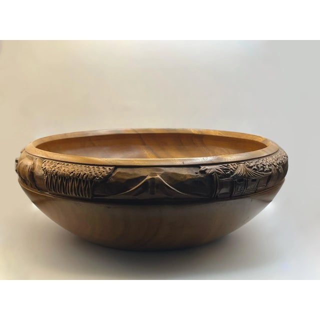 Mid 20th Century Hand Carved Wooden Bowl & Serving Utensils For Sale - Image 9 of 12