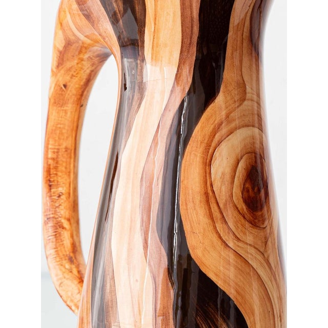 Mid-Century Modern French Faux Bois Earthenware Pitcher, 1950 For Sale - Image 11 of 15