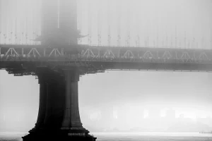 “Manhattan Bridge, Fog” Limited Edition Contemporary Cityscape Photograph by Andrew Dresher