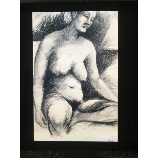 Ebony 1960’s Signed Charcoal Nude Drawing by Listed American Artist & Poet Tad Wojnicki For Sale - Image 8 of 9