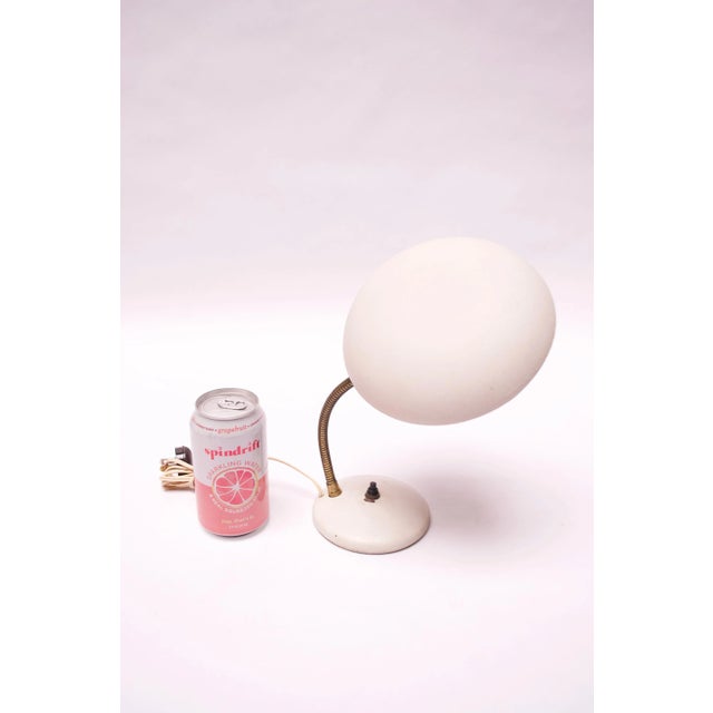 Petite Dutch Modern White Metal and Brass Gooseneck Table Lamp For Sale - Image 9 of 13