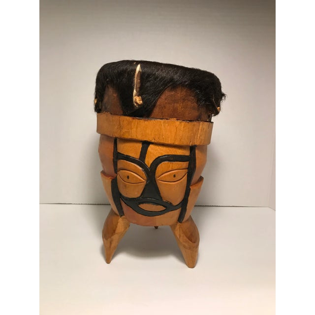 Wood Vintage Hand Carved and Painted Drum in the Style of Native American Indian Art and Crafts For Sale - Image 7 of 7